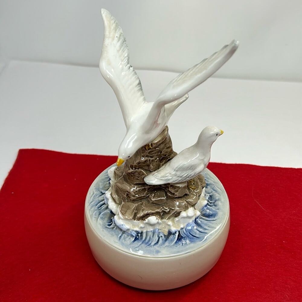 Vintage Otagiri Japan "Misty" Hand Painted Seagulls Music Box